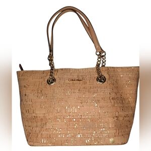 Calvin Klein Gold-Accented Cork Tan Tote